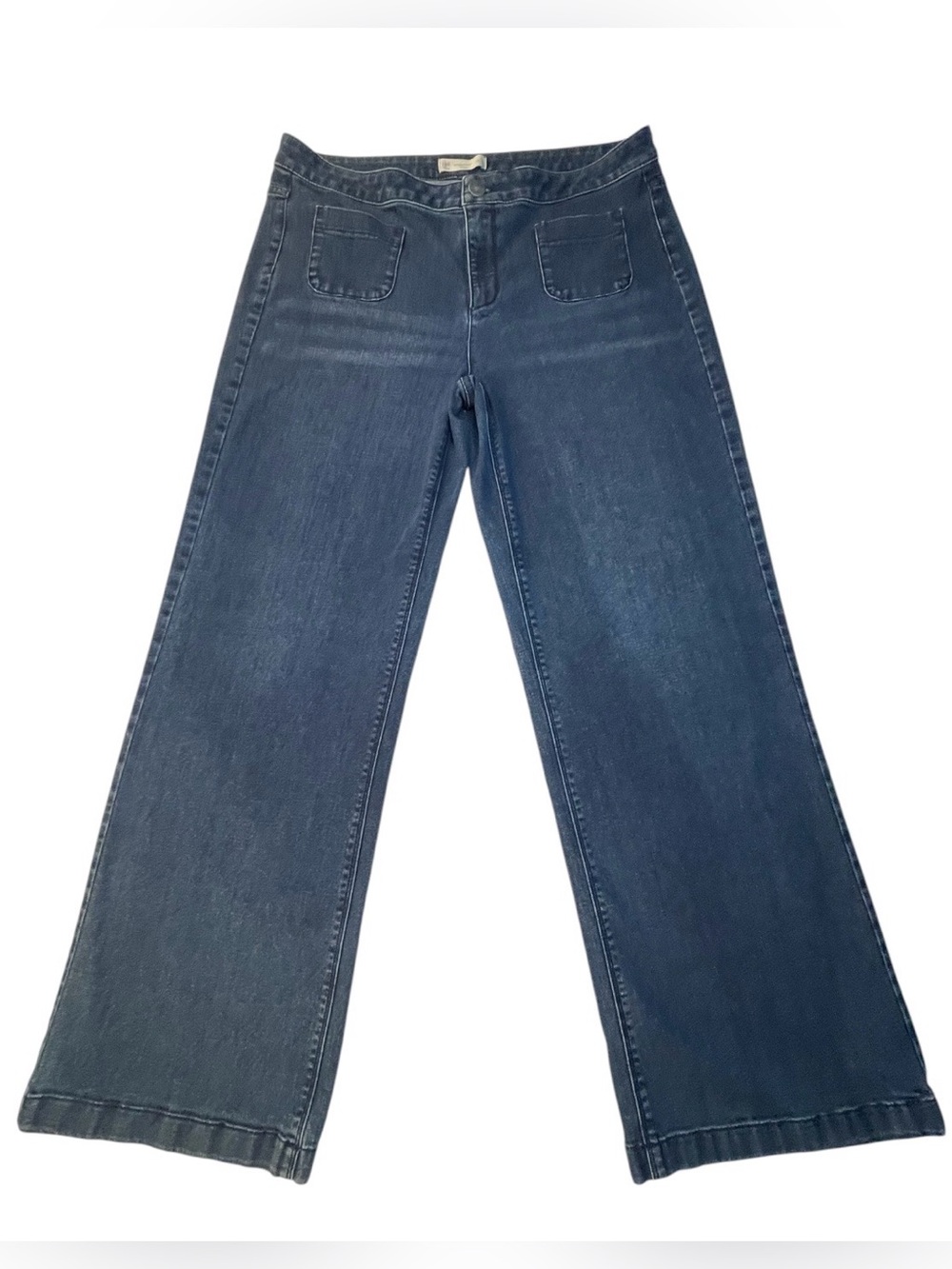 J. Jill Wide-Leg Mid Rise Patch Pocket Jeans in Medium Blue Wash Womens Size 12